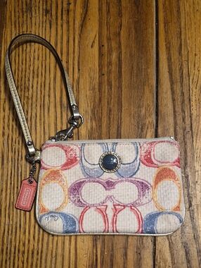 Coach Multicolor Signature Canvas Wristlet with Gold Strap